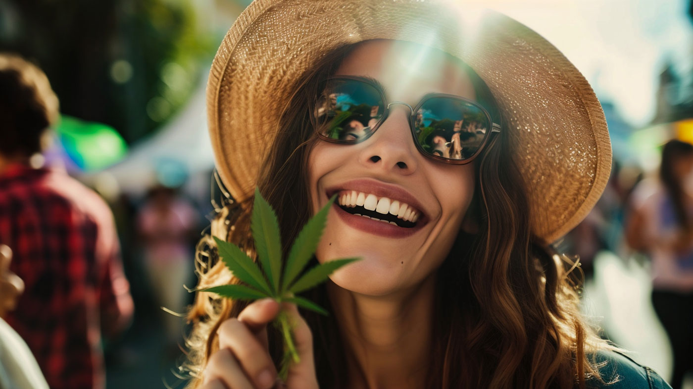 Woman with cannabis leaf