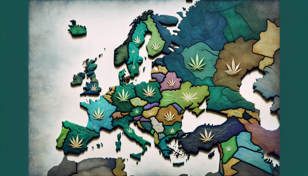 Map of Europe with marked countries that have legalized cannabis