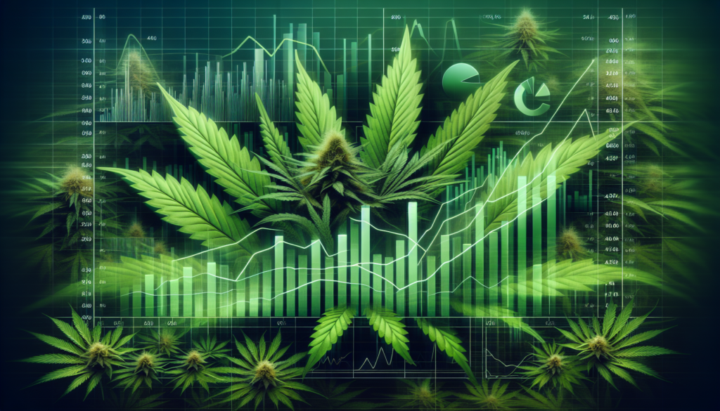 Illustration of economic diagrams and cannabis leaves
