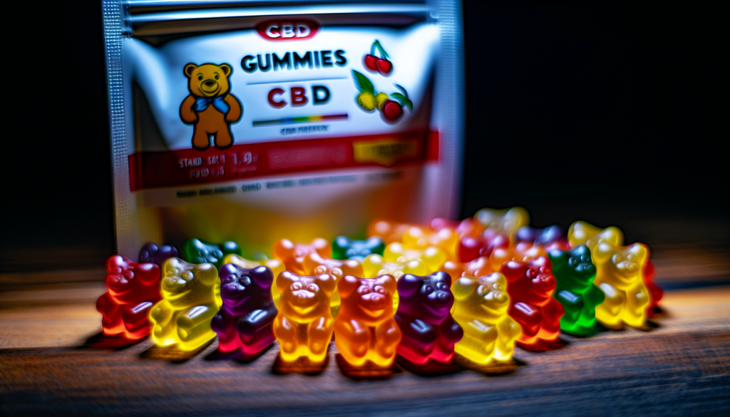 Eine Packung CBD-Fruchtgummis mit verschiedenen fruchtigen Geschmacksrichtungen