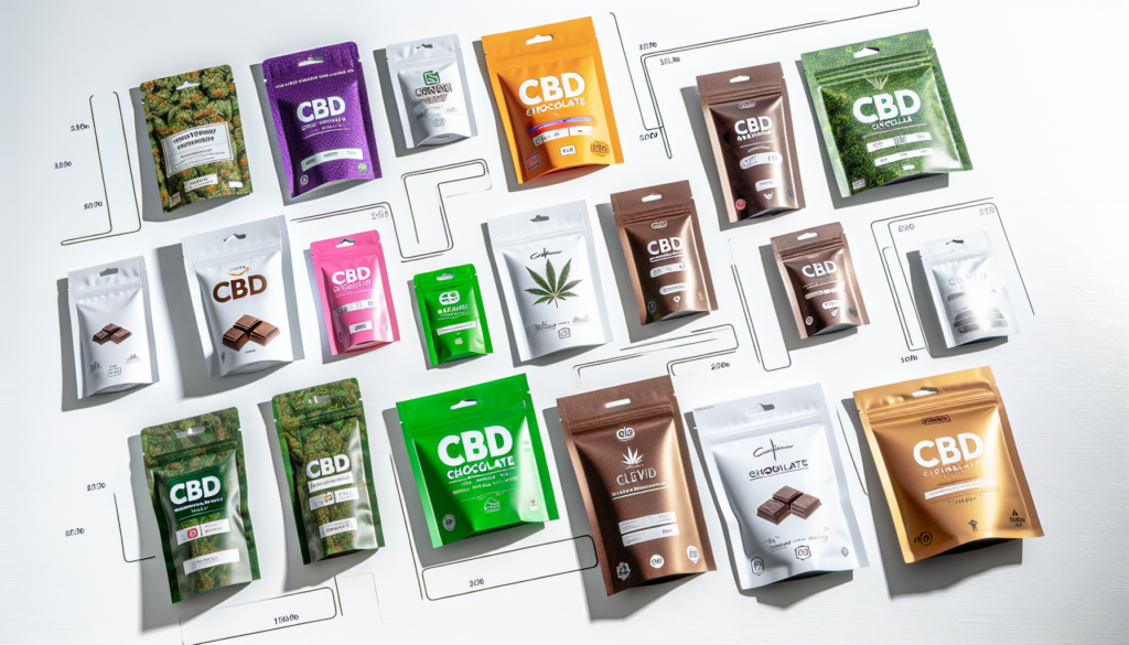 A selection of different CBD chocolate packaging