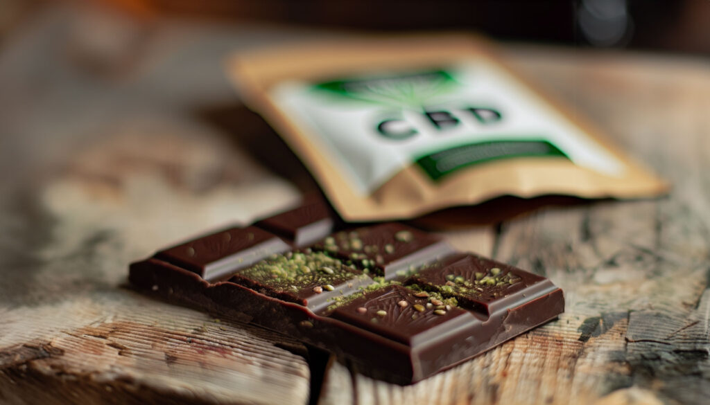 One bar of organic dark chocolate with CBD and hemp seeds